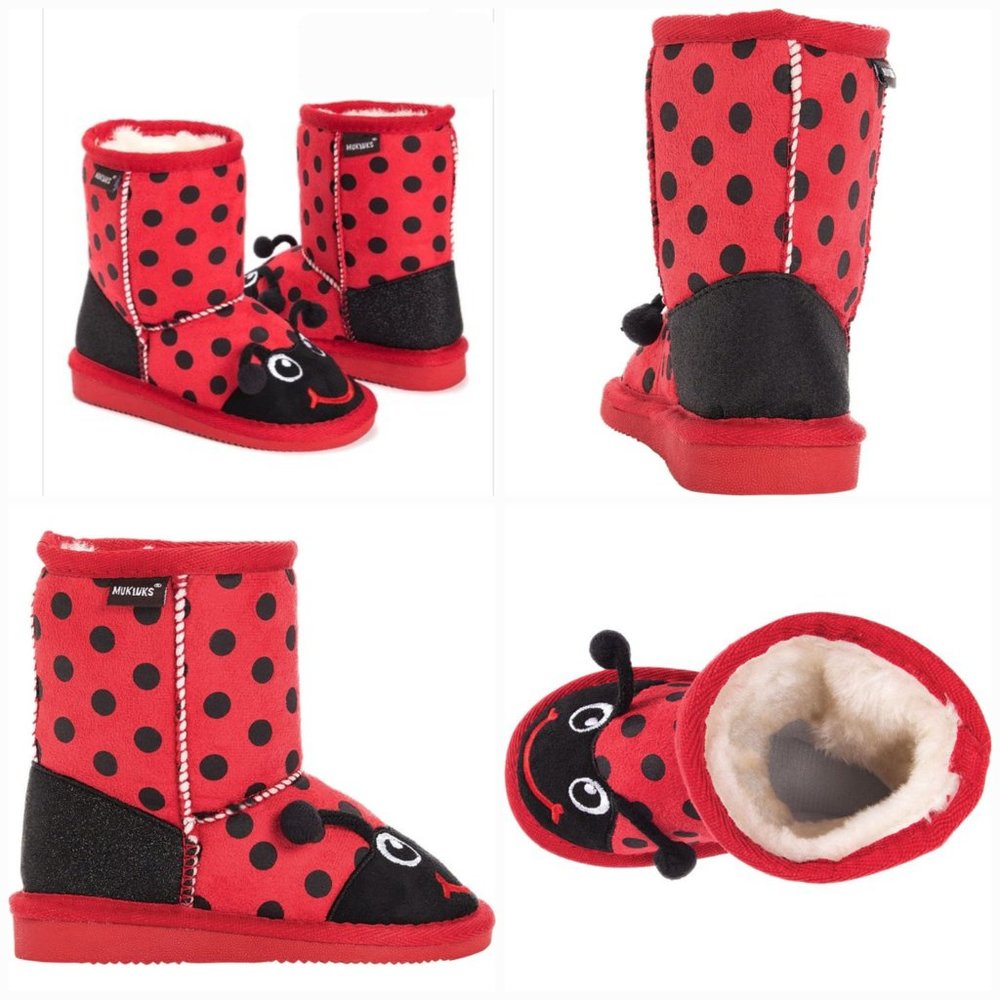 'MUK~LUKS' 'ZOO~BABIES' FUZZY LINED LADYBUG SLIP~ON BOOTS - Picture 13 of 16